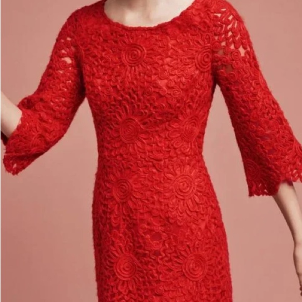 ❤️Red unique dress by Anthropologie lace knit detail Valentine Ready